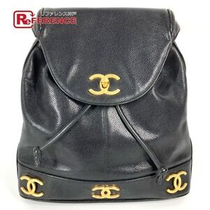 Chanel CC Coco Mark Triple Logo Backpack Pouch Caviar Leather Black